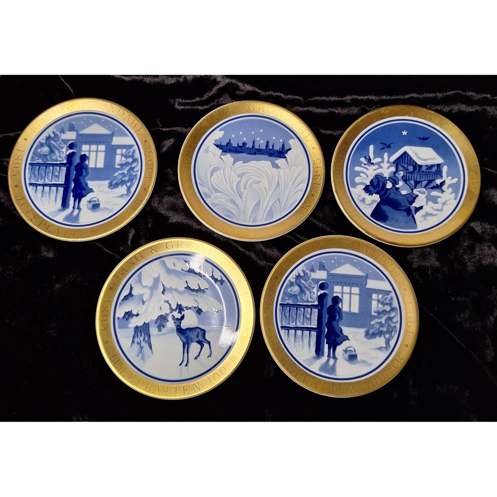 Bing & Grondahl Christmas Miniature Plates Set of 5 Gold Rim 100th Anniversary